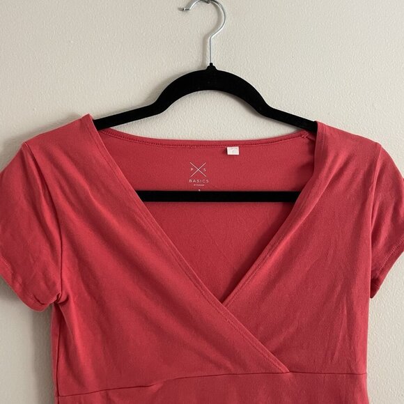 Pacsun Basics Women S Red Casual Short Sleeve V-Neck Surplice Wrap Crop T-Shirt - Picture 3 of 8